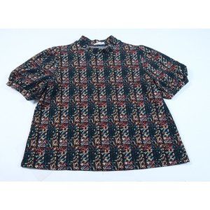 Eveleigh Women's Mock Neck Puff Sleeves Colorful Top Sz XL